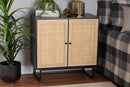 Leonie Espresso Brown and Natural Rattan 2-Door Storage Cabinet Baxton