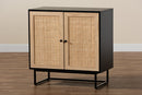 Leonie Espresso Brown and Natural Rattan 2-Door Storage Cabinet Baxton