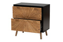 Kalcya Two-Tone Black and Natural Brown 2-Drawer Storage Cabinet Baxton
