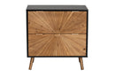 Kalcya Two-Tone Black and Natural Brown 2-Drawer Storage Cabinet Baxton