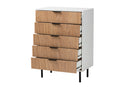 Tara Two-Tone White and Natural Brown Black Metal 5-Drawer Storage Cabinet Baxton