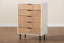 Tara Two-Tone White and Natural Brown Black Metal 5-Drawer Storage Cabinet Baxton