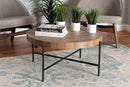 Jaela Walnut Brown and Black Metal Coffee Table Baxton