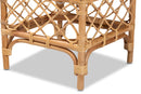 Jacinda White Fabric Upholstered and Natural Brown Rattan Ottoman Baxton