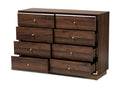Davina Walnut Brown and Gold Metal 8-Drawer Dresser Baxton