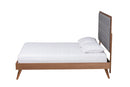Yorick Gray Fabric and Walnut Brown King Size Platform Bed Baxton