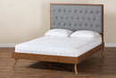 Yorick Gray Fabric and Walnut Brown King Size Platform Bed Baxton