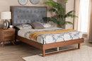 Idalia Gray Fabric and Walnut Brown King Size Platform Bed Baxton
