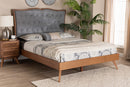 Perris Gray Fabric and Walnut Brown King Size Platform Bed Baxton