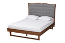 Piera Gray Fabric and Walnut Brown King Size Platform Bed Baxton