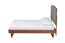 Piera Gray Fabric and Walnut Brown King Size Platform Bed Baxton