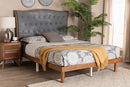 Rita Gray Fabric and Walnut Brown King Size Platform Bed Baxton