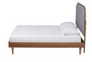 Bechet Gray Fabric and Walnut Brown Wood King Size Platform Bed Baxton