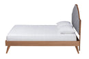 Arta Gray Fabric and Walnut Brown Wood King Size Platform Bed Baxton