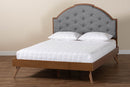 Arta Gray Fabric and Walnut Brown Wood King Size Platform Bed Baxton