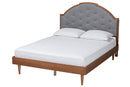 Honora Gray Fabric and Walnut Brown Wood King Size Platform Bed Baxton