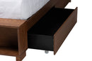 Walker Walnut Brown Wood and Rattan King Size Storage Bed Baxton