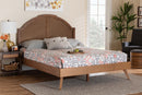 Devika Walnut Brown Wood and Rattan King Size Platform Bed Baxton