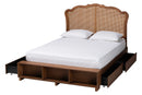 Hanson Walnut Brown Wood and Rattan King Size Storage Bed Baxton