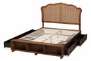Hanson Walnut Brown Wood and Rattan King Size Storage Bed Baxton