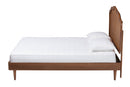 Roldan Walnut Brown Wood and Rattan King Size Platform Bed Baxton