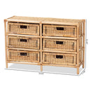 Sorley Natural Brown Rattan 6-Drawer Storage Cabinet Baxton