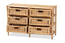 Sorley Natural Brown Rattan 6-Drawer Storage Cabinet Baxton