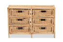Sorley Natural Brown Rattan 6-Drawer Storage Cabinet Baxton
