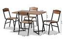 Dallan Walnut Brown and Black Metal 5-Piece Dining Set Baxton