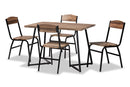 Dallan Walnut Brown and Black Metal 5-Piece Dining Set Baxton
