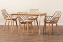 Langley Greywashed Rattan and Natural Brown 5-Piece Dining Set Baxton