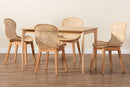 Frank Japandi Natural Brown Mahogany Wood and Rattan 5-Piece Dining Set Baxton