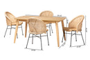 Sarita Natural Brown Rattan and Black Metal 5-Piece Dining Set Baxton