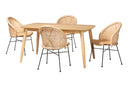 Sarita Natural Brown Rattan and Black Metal 5-Piece Dining Set Baxton