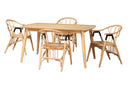 Leland Natural Brown and Rattan 5-Piece Dining Set Baxton