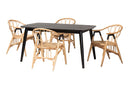 Leland Black and Natural Rattan 5-Piece Dining Set Baxton