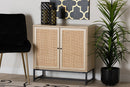Valda Natural Brown and Natural Rattan 2-Door Storage Cabinet Baxton