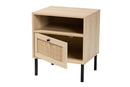 Valda Natural Brown and Natural Rattan 1-Door End Table Baxton