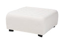 Paiva Ivory Boucle Upholstered and Black Square Ottoman Baxton