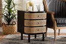 Rindal Black Bayur Wood and Natural Rattan 3-Drawer End Table Nightstand Baxton