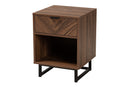 Mandell Modern Walnut Brown and Black Metal 1-Drawer End Table Baxton