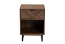 Mandell Modern Walnut Brown and Black Metal 1-Drawer End Table Baxton