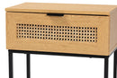 Glover Industrial Oak Brown and Black Metal 1-Drawer End Table w/Natural Rattan Baxton