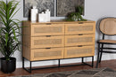 Glover Oak Brown and Black Metal 6-Drawer Storage Cabinet Baxton