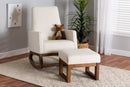 Roana Off-White Boucle Walnut Brown Finished 2Pc Rocking Chair and Ottoman Set Baxton