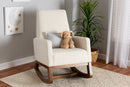 Roana Off-White Boucle Upholstered and Walnut Brown Rocking Chair Baxton