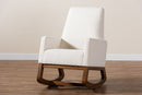 Roana Off-White Boucle Upholstered and Walnut Brown Rocking Chair Baxton