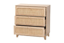 Ogden Japandi Oak Brown Natural Rattan 3-Drawer Storage Cabinet Baxton