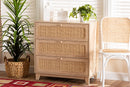 Ogden Japandi Oak Brown Natural Rattan 3-Drawer Storage Cabinet Baxton