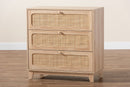 Ogden Japandi Oak Brown Natural Rattan 3-Drawer Storage Cabinet Baxton